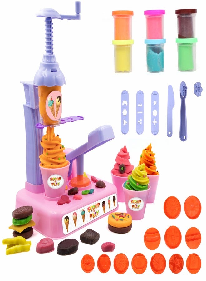 Chanak Play Dough Ice Cream Maker Set, Safe Non-Toxic Dough Ice Cream Maker Including 6 Color Dough Tubes Each 50g for Boys Girls, Above 3+ Age (Pink) - Image 1